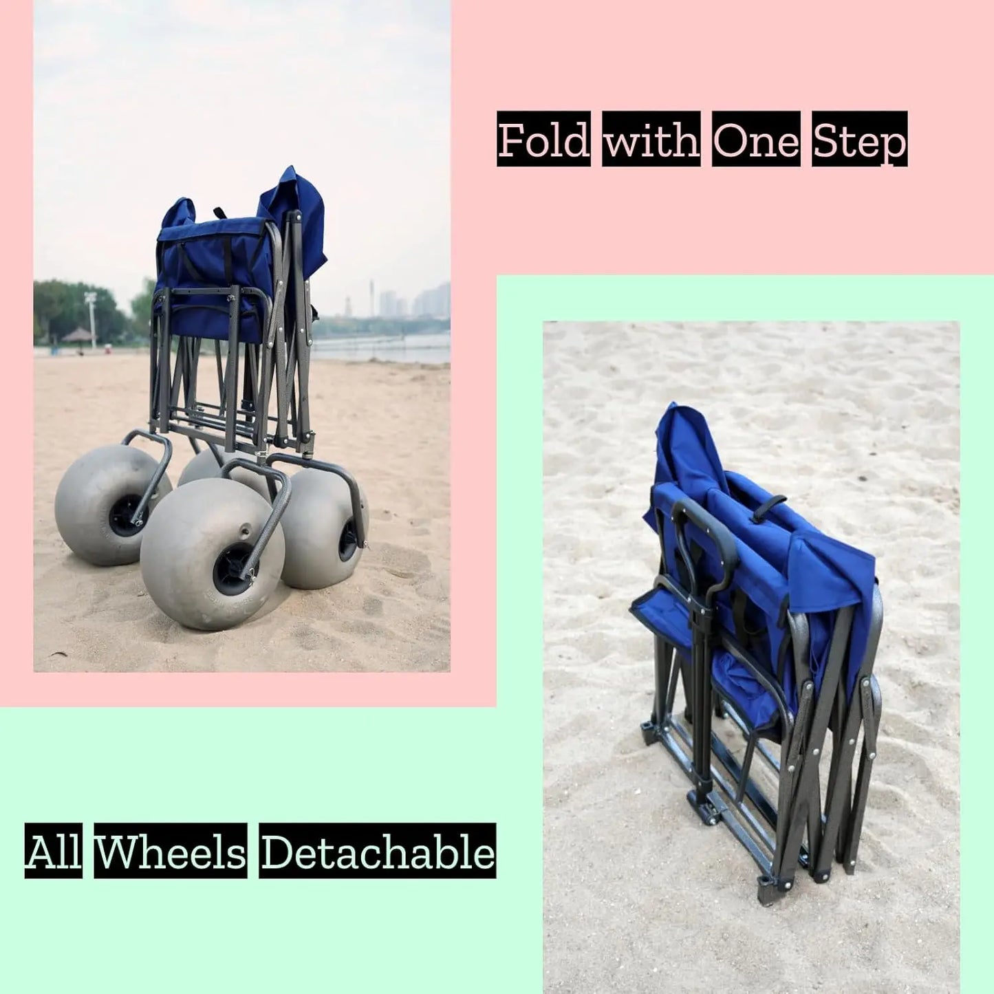 XMSJ Beach Cart Balloon Wheels Collapsible Wagon For Sand