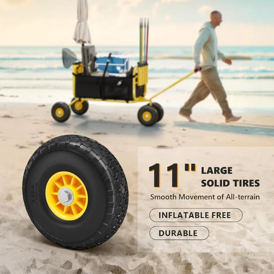 XMSJ Beach Cart With Airless Tires Foldable Wagon For Sand Transport
