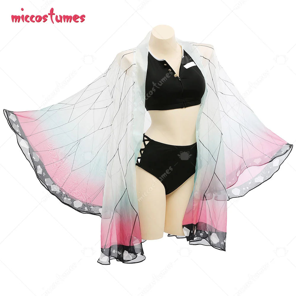 Women Two Piece Butterfly Print Kimono Haori Cover Up Swimsuit