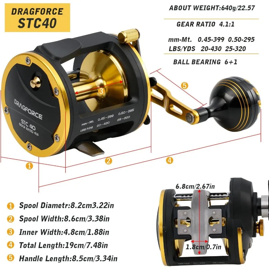 Trolling Saltwater Reel With Level Wind Drag For Ocean Fishing