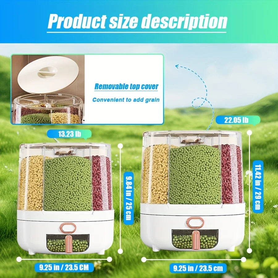 Cereal Dispenser Rotating 6 Compartment Plastic Dry Food Dispenser Kitchen
