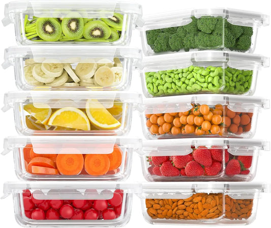 Glass Food Storage Containers 10 Piece Set Airtight Leakproof For Meal Prep Bento