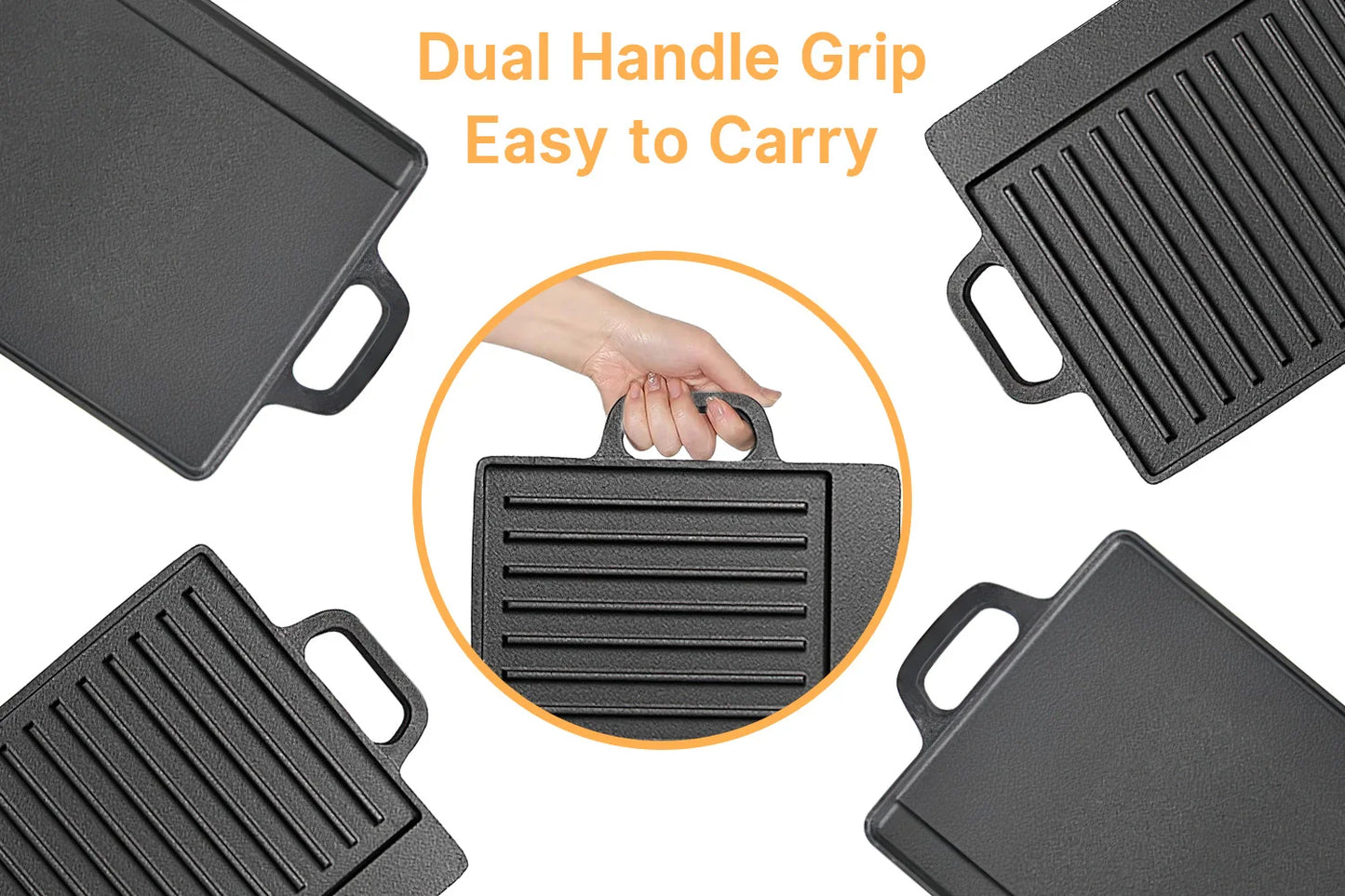 SuperHeavyDuty Cast Iron Reversible Griddle Pan With UltraDurable Ergonomic Handles