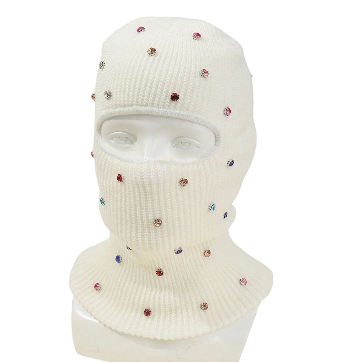NONECN Winter Crystal Embellished Cozy Fleece Lined Balaclava
