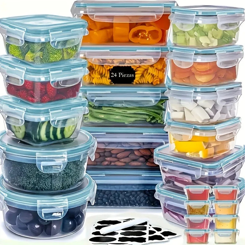 BPA Free 24-Piece Airtight Food Storage Containers Featuring PermanentlyLabeledLids