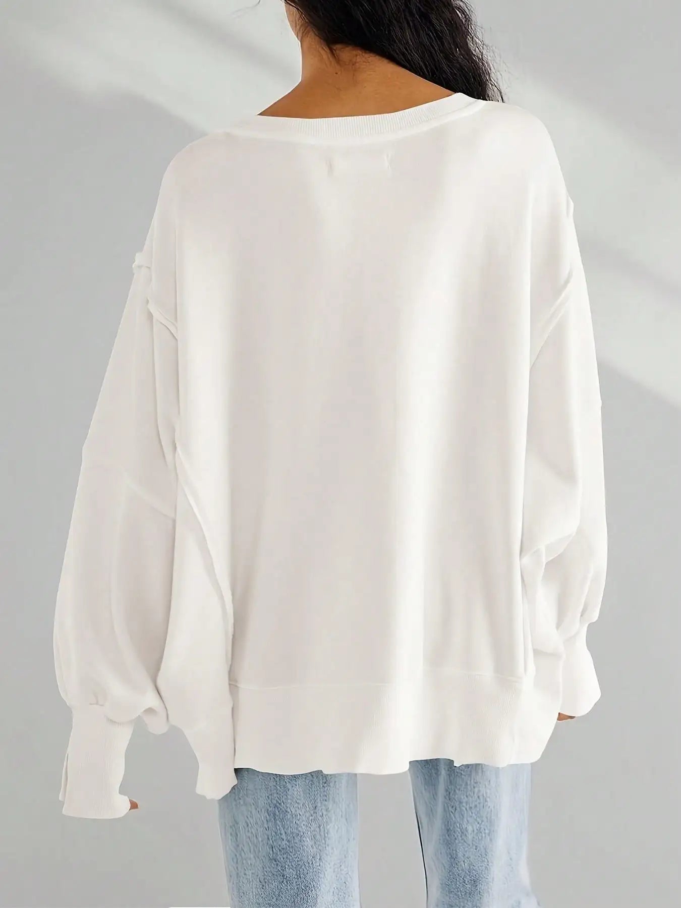 Women Long Sleeve Casual Top Striped Crew Neck Loose Fit Pullover Side Slits Polyester
