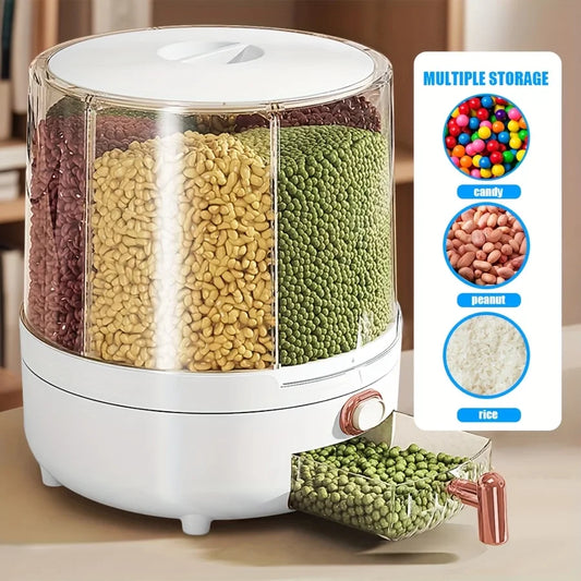 Cereal Dispenser Rotating 6 Compartment Plastic Dry Food Dispenser Kitchen