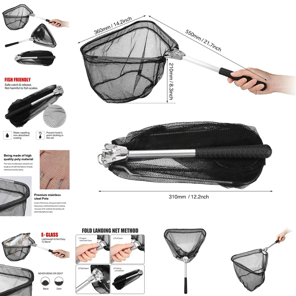 Collapsible Fishing Landing Net With Telescoping Pole Handle