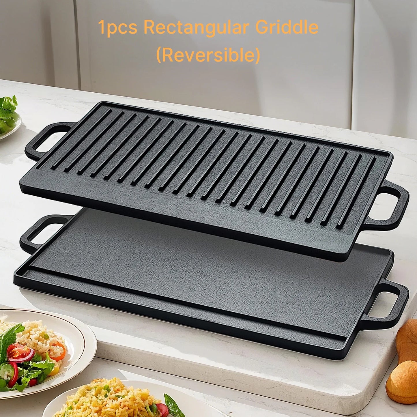 SuperHeavyDuty Cast Iron Reversible Griddle Pan With UltraDurable Ergonomic Handles
