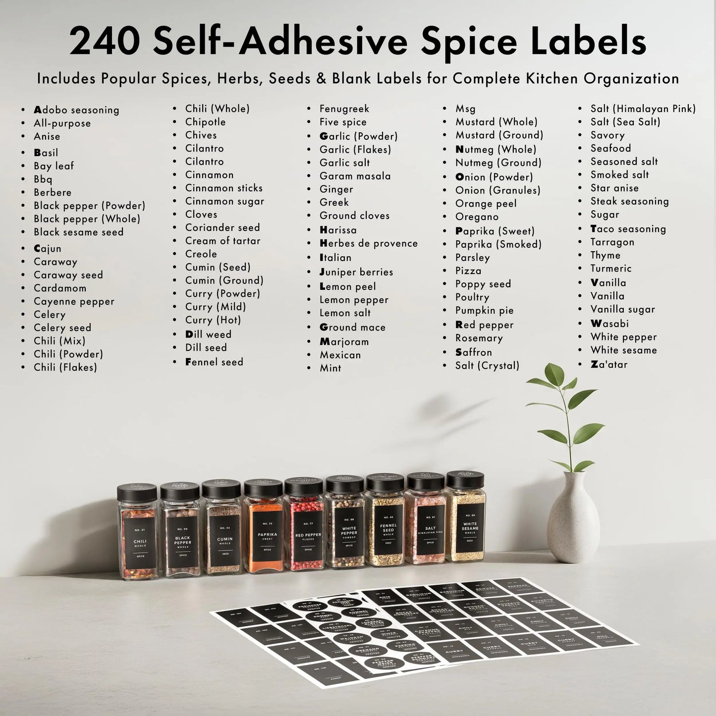 Glass Spice Jars With Stainless Steel Lids Labels And Funnel