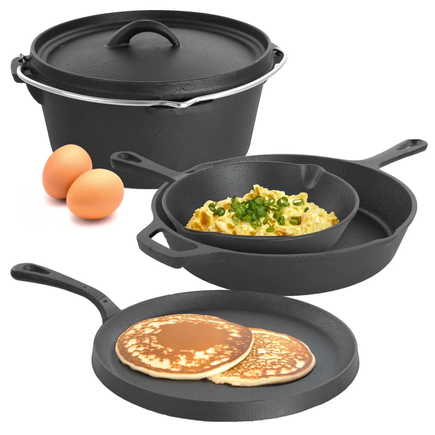 Preseasoned 5 Piece Cast Iron Cookware Set Nonstick Pots Pans