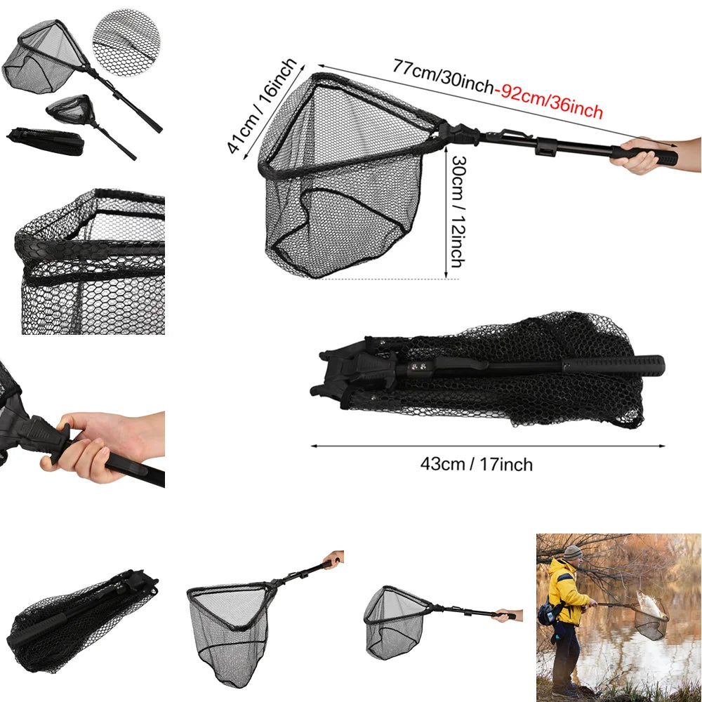 Collapsible Fishing Landing Net With Telescoping Pole Handle