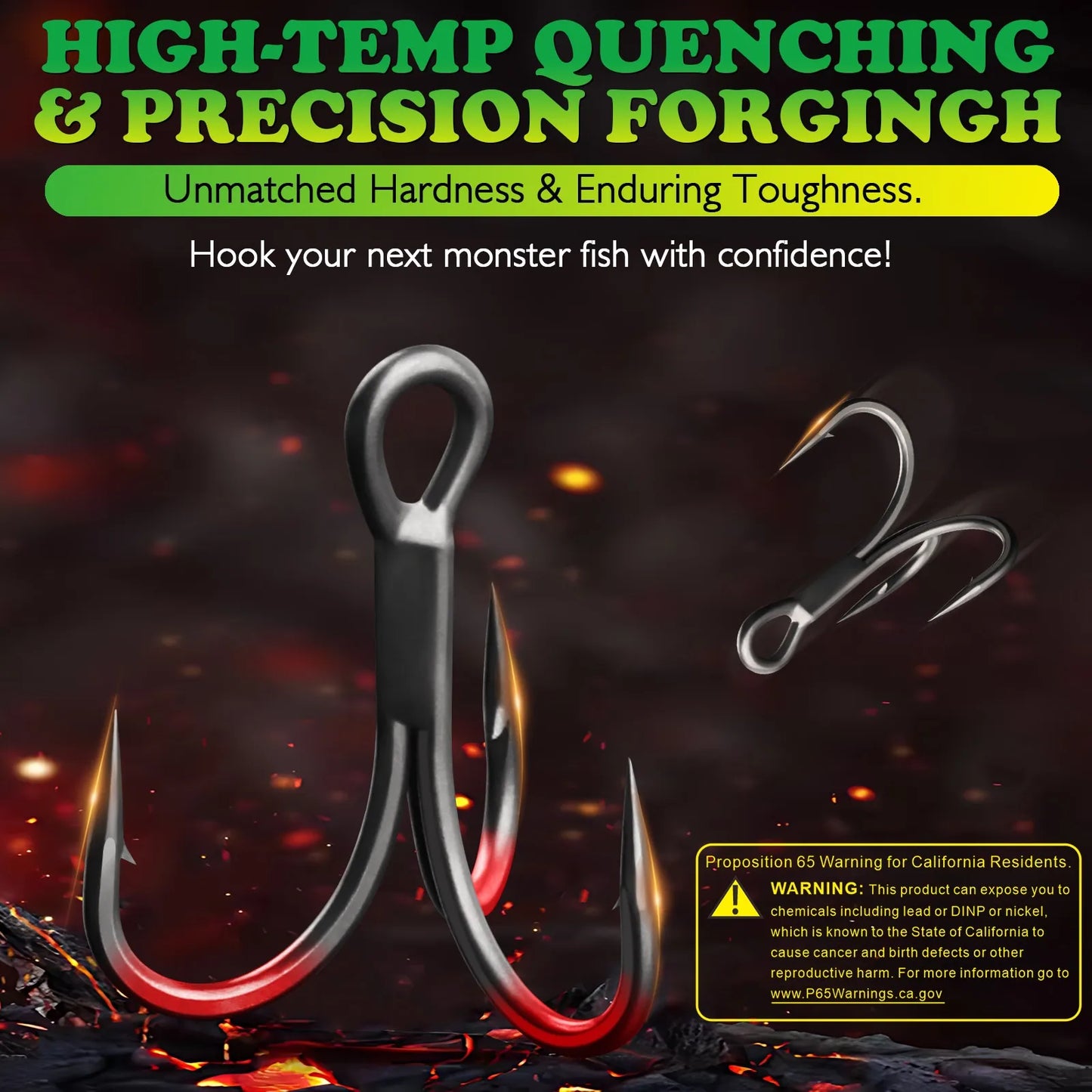 DOVESUN Treble Hooks PTFE Coating 50pcs Saltwater Freshwater