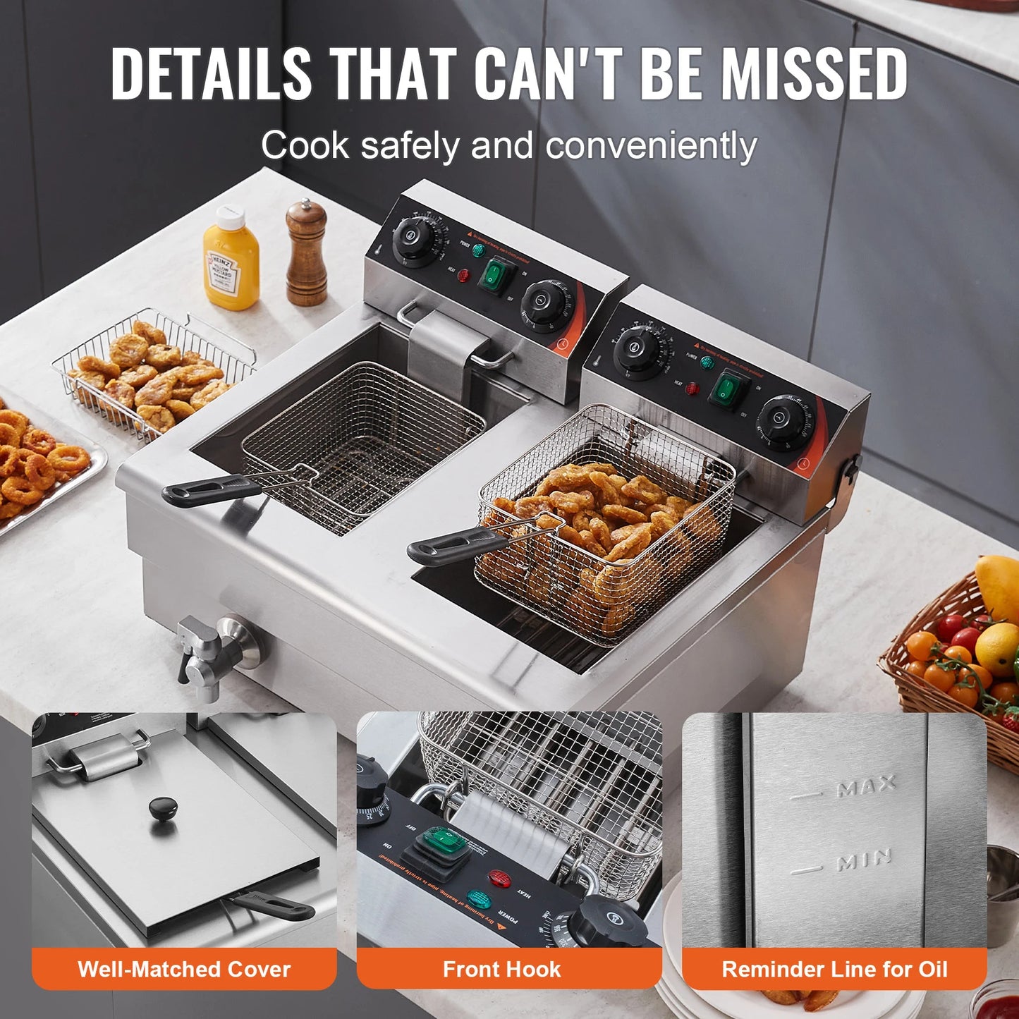 SucceBuy Electric Deep Fryer With Dual Removable Tanks For Commercial Countertop