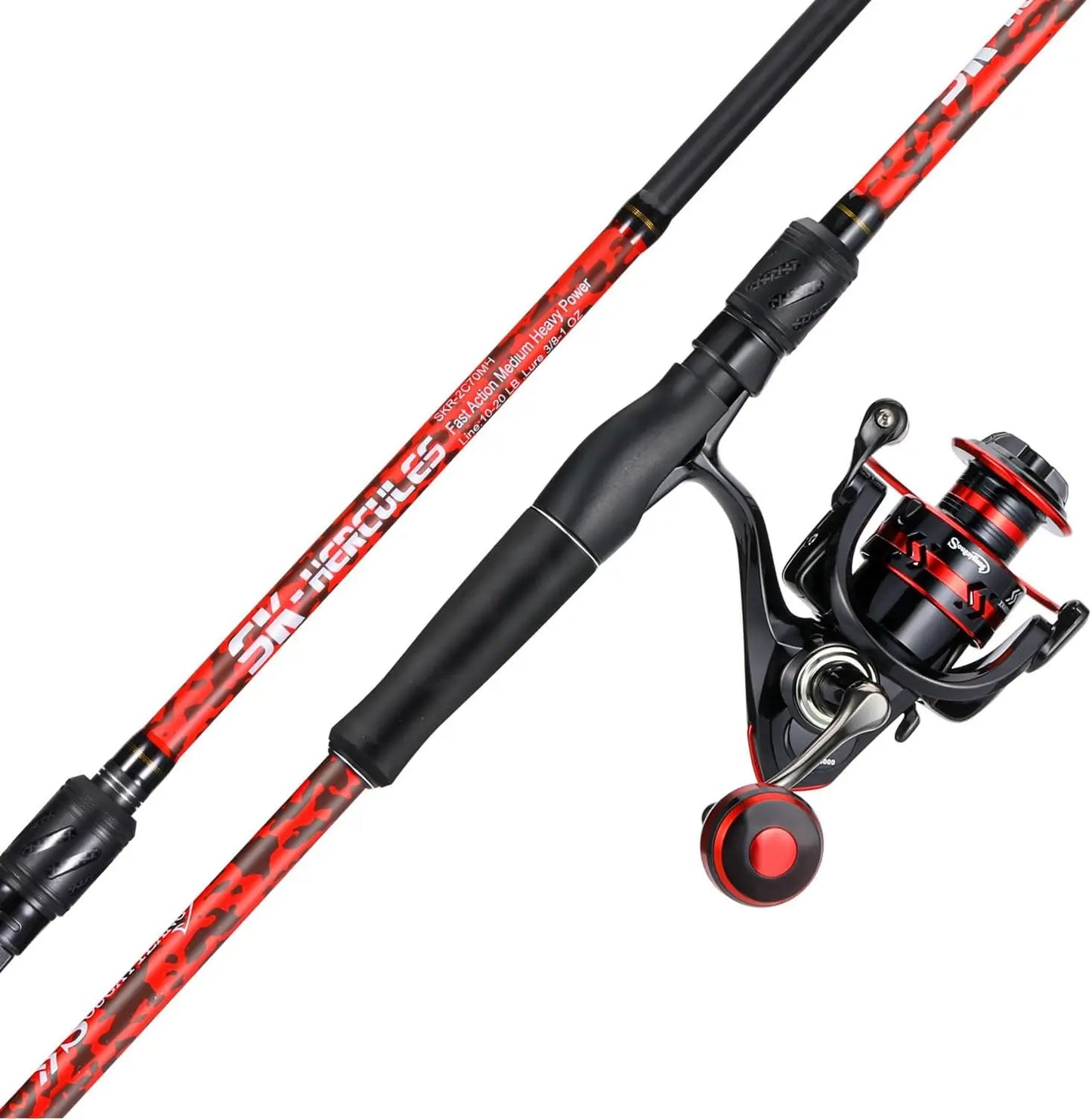 7' Fishing Rod and Reel Combo, 2-Piece Spinning Rod with Size 4000 Reel, Adjustable Handle for Inshore Fishing