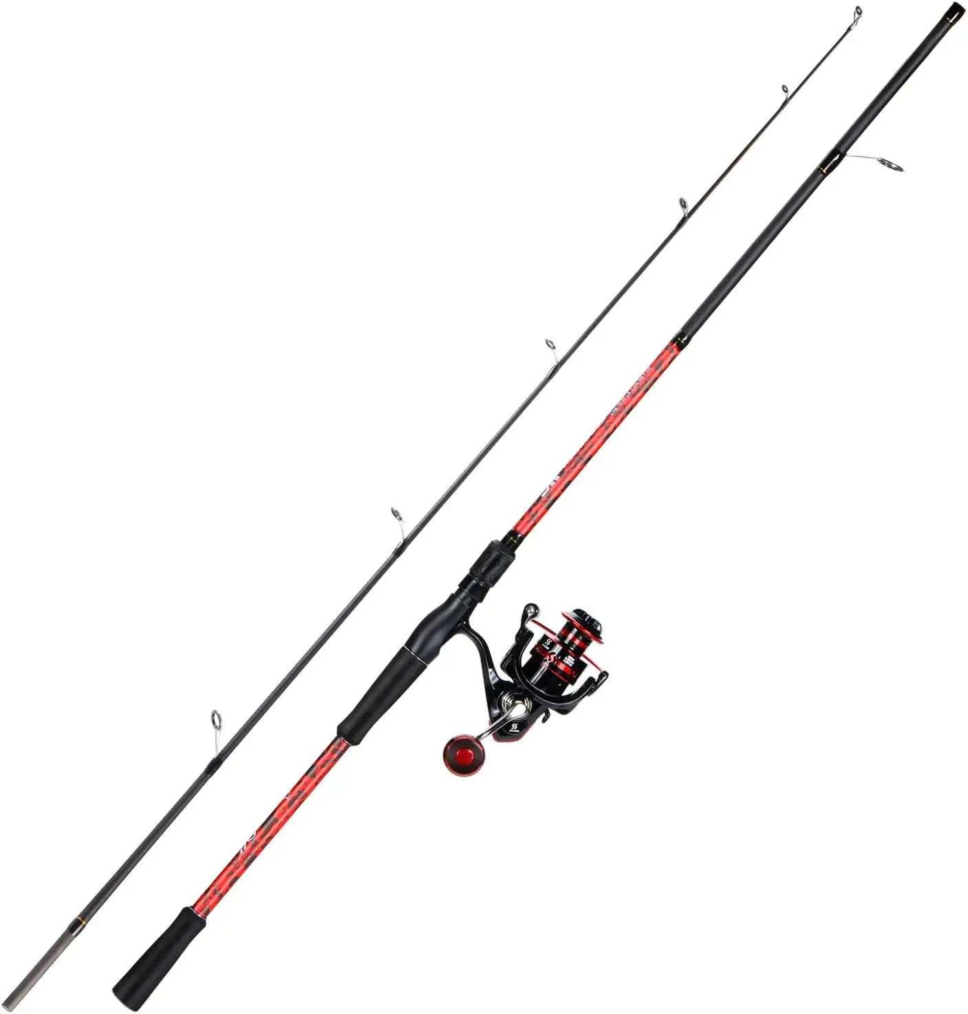 7' Fishing Rod and Reel Combo, 2-Piece Spinning Rod with Size 4000 Reel, Adjustable Handle for Inshore Fishing