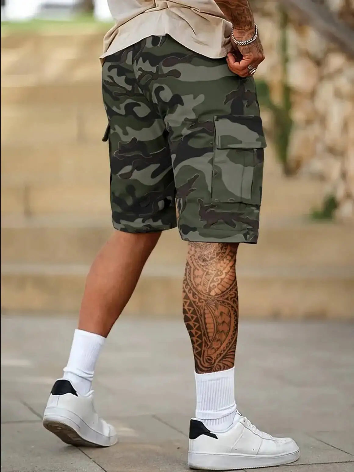 Men's Camouflage Work Shorts With Multiple Pockets For Outdoors