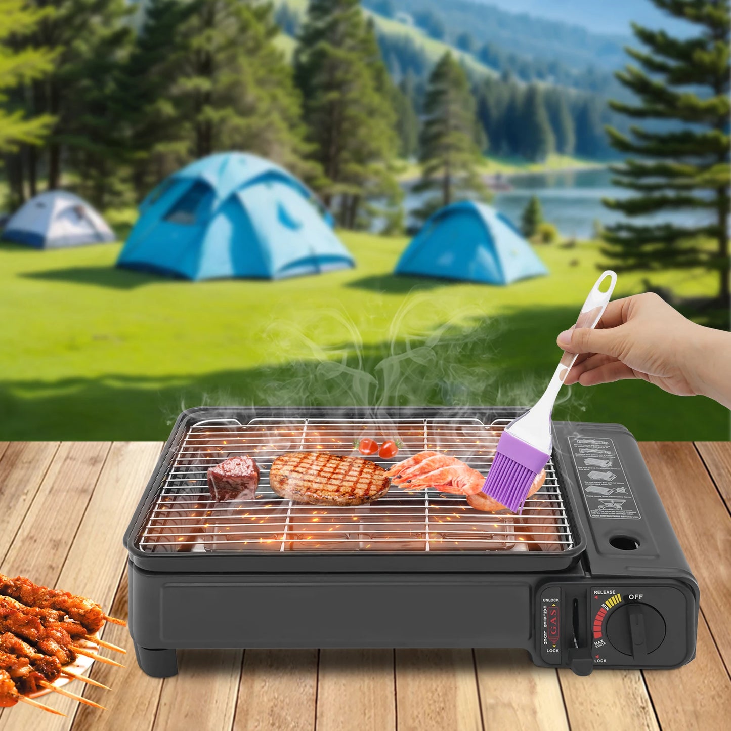 Powerful 2.2KW Portable Gas BBQ Grill Stove For Outdoor Camping