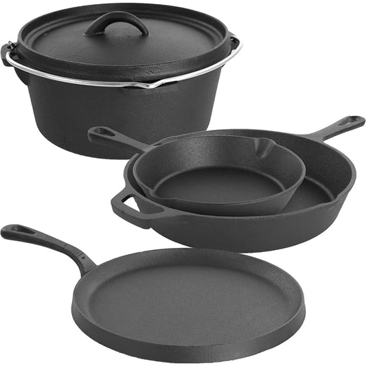 Preseasoned 5 Piece Cast Iron Cookware Set Nonstick Pots Pans