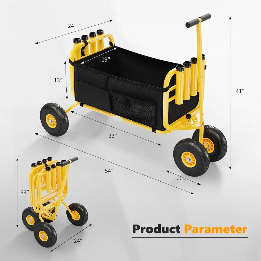 XMSJ Beach Cart With Airless Tires Foldable Wagon For Sand Transport