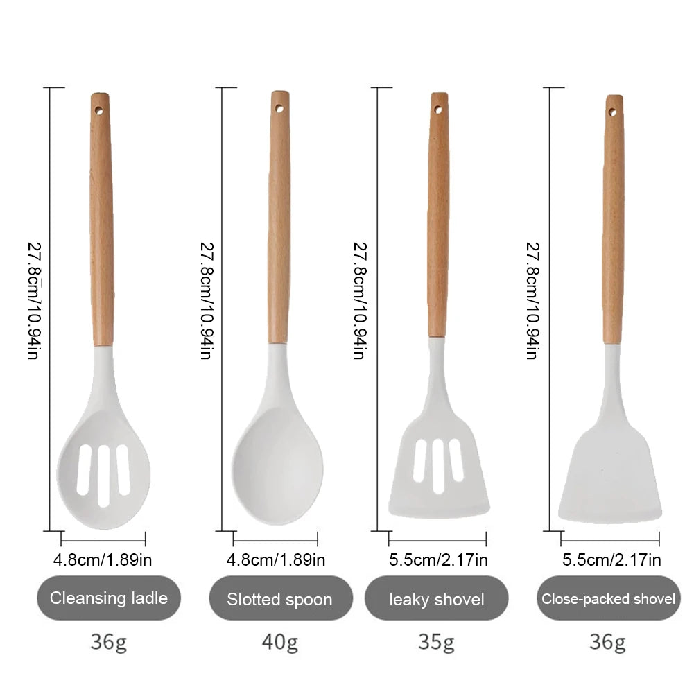 Shunmaii Silicone Spatula Kitchen Utensil Set Wooden Handles Non Stick