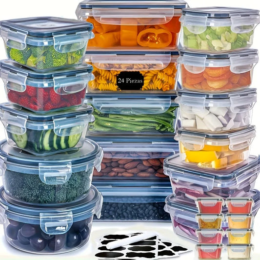 BPA Free 24-Piece Airtight Food Storage Containers Featuring PermanentlyLabeledLids