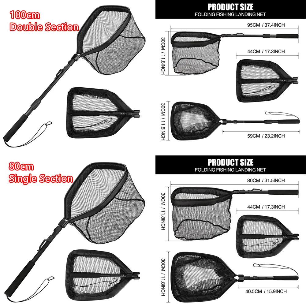 Collapsible Fishing Landing Net With Telescoping Pole Handle