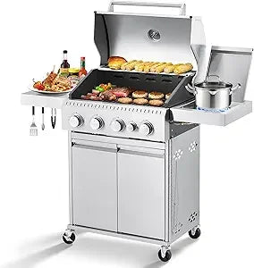 Stainless Steel 4 Burner Propane Grill With Cast Iron Grates