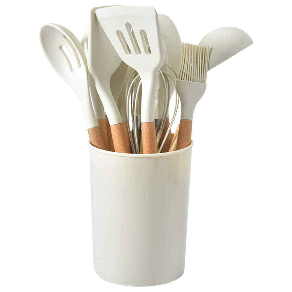 Shunmaii Silicone Spatula Kitchen Utensil Set Wooden Handles Non Stick