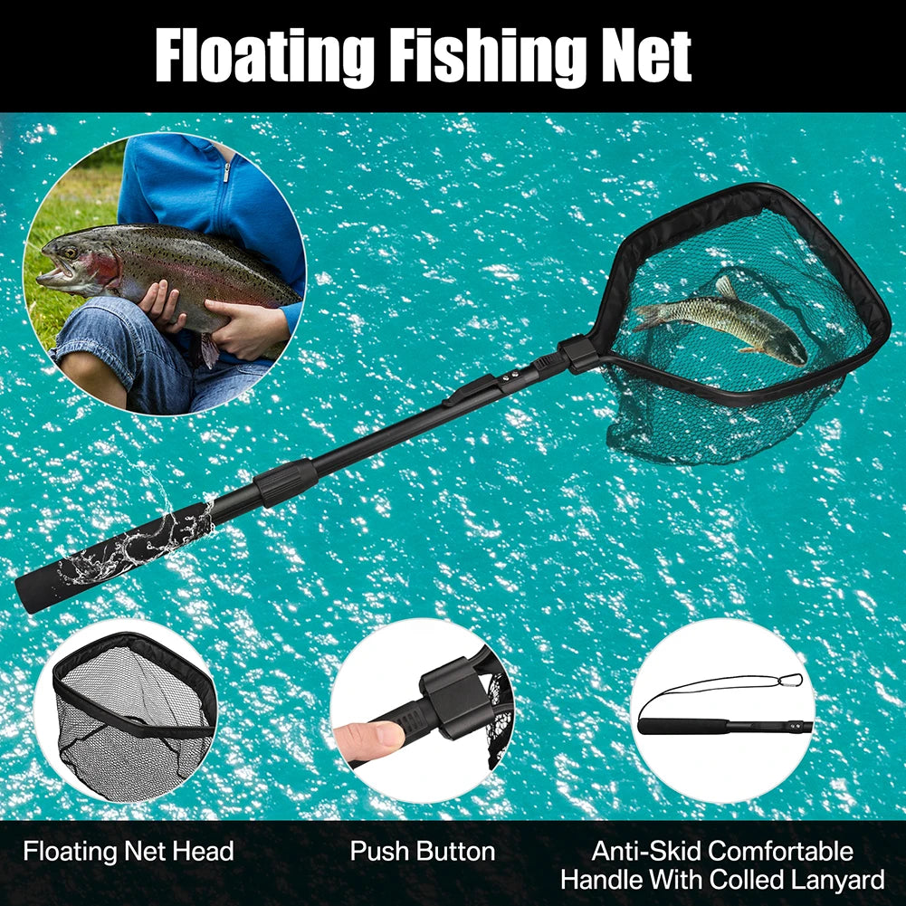 Collapsible Fishing Landing Net With Telescoping Pole Handle