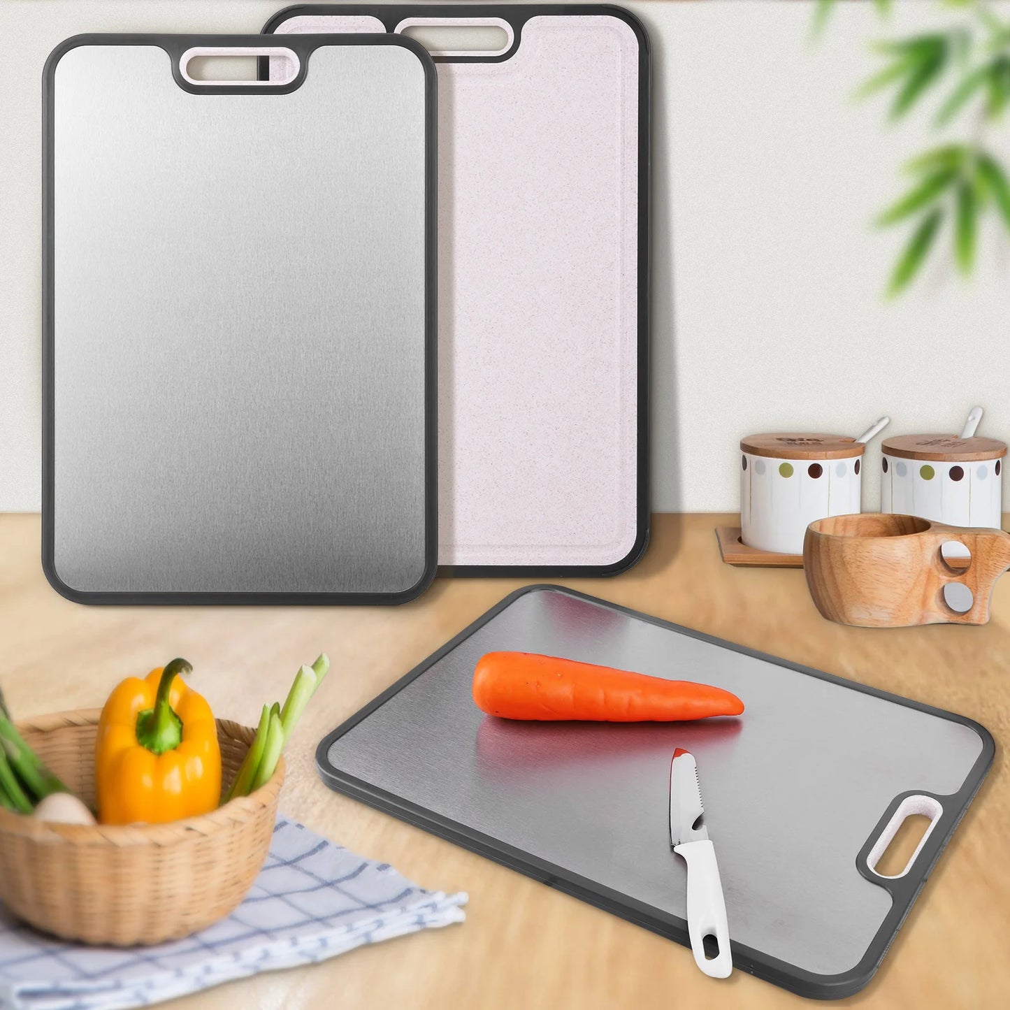 APWIKOGER Double Sided Titanium Cutting Board Food Grade Wheat Straw PP