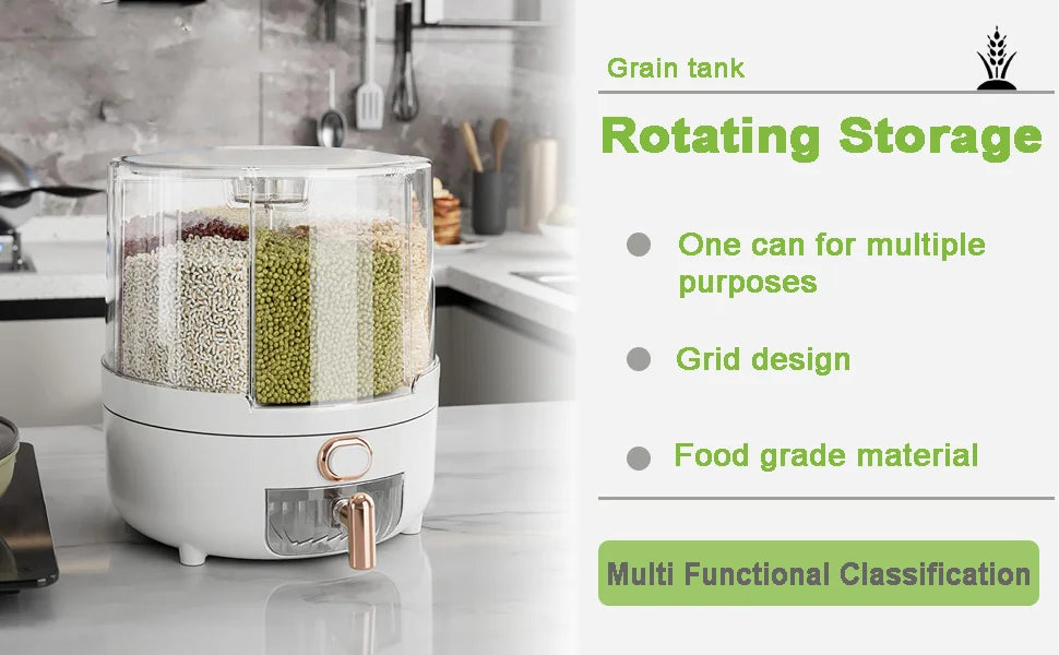 Cereal Dispenser Rotating 6 Compartment Plastic Dry Food Dispenser Kitchen
