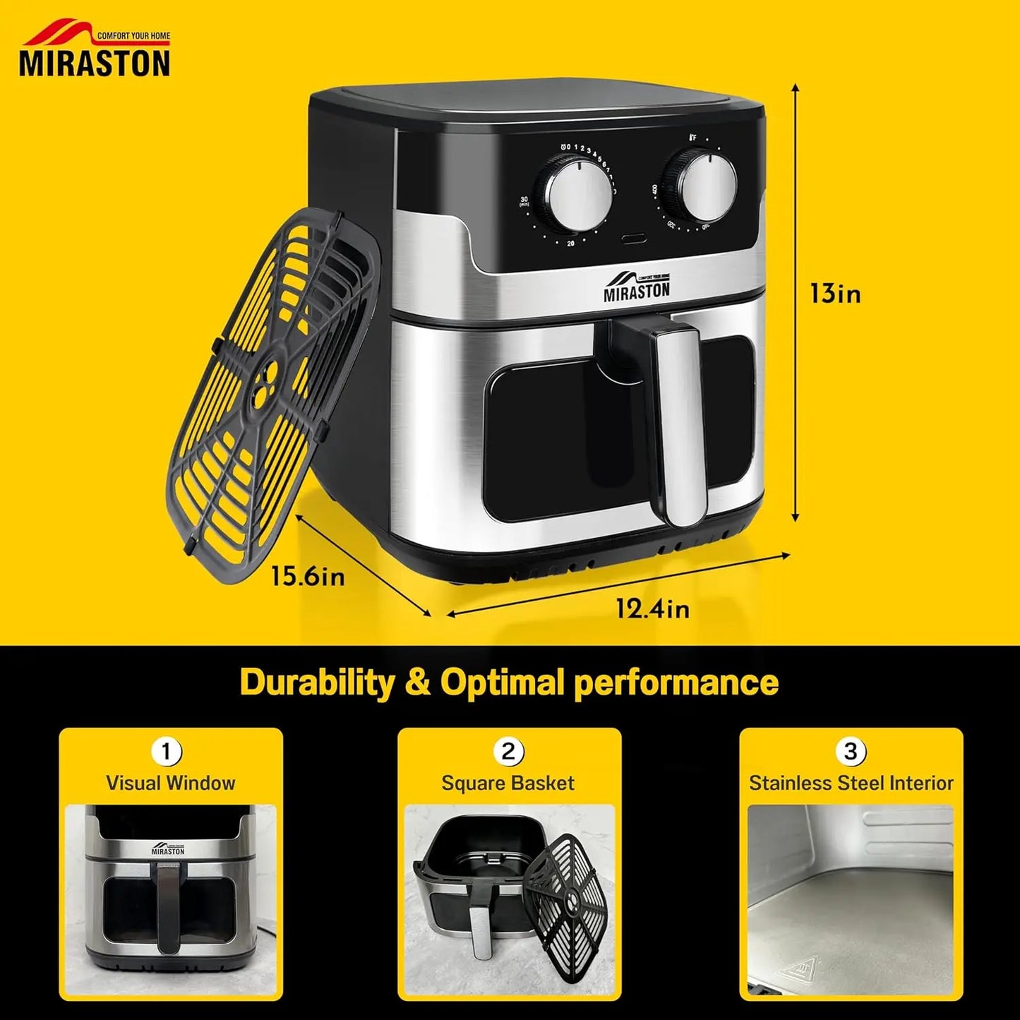Iosn Stainless Steel Air Fryer With Visual Window And Basket