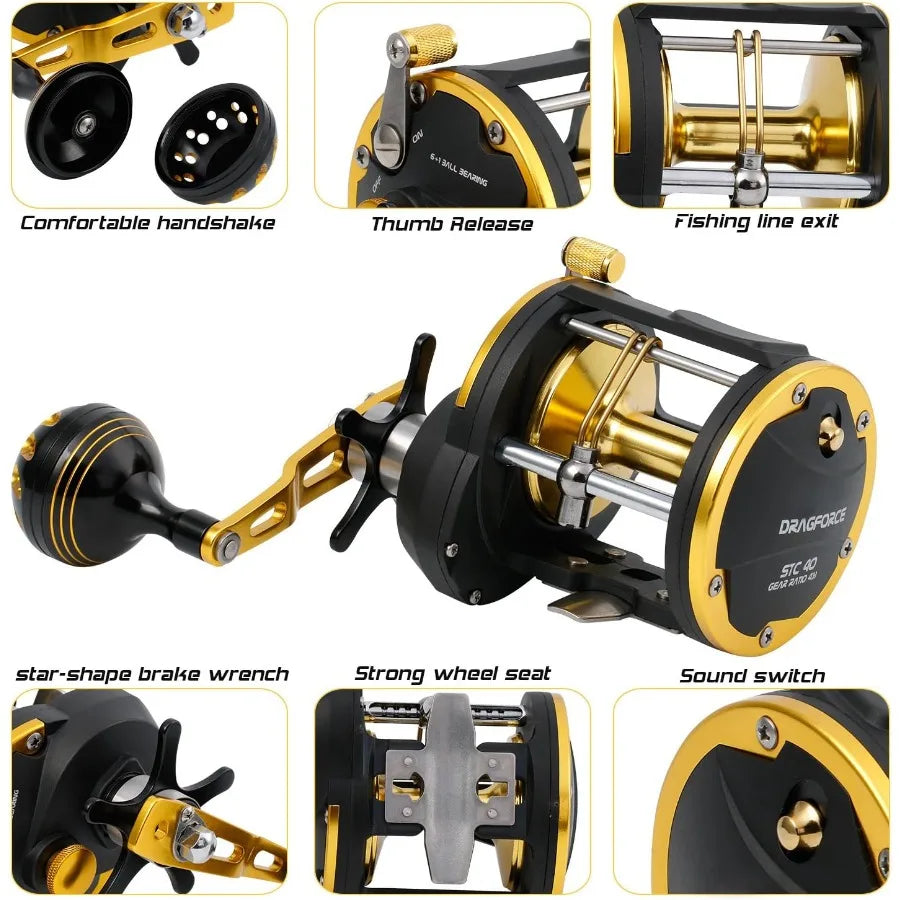 Trolling Saltwater Reel With Level Wind Drag For Ocean Fishing