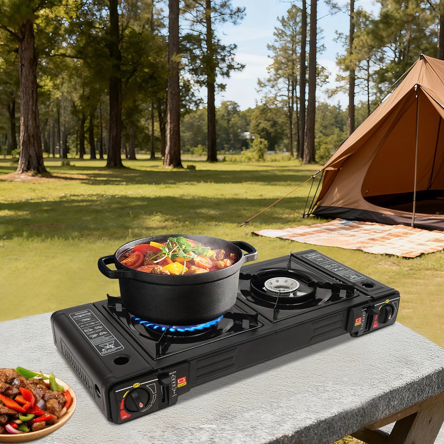 None 2-Burner Portable Camping Stove Kit With Carrying Case