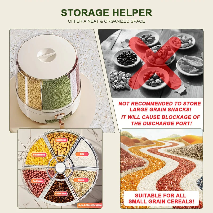 Cereal Dispenser Rotating 6 Compartment Plastic Dry Food Dispenser Kitchen