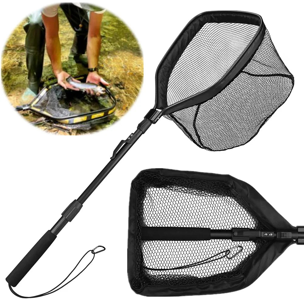Collapsible Fishing Landing Net With Telescoping Pole Handle