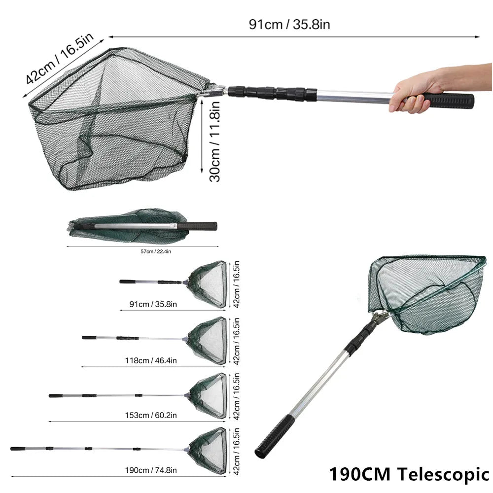 Collapsible Fishing Landing Net With Telescoping Pole Handle