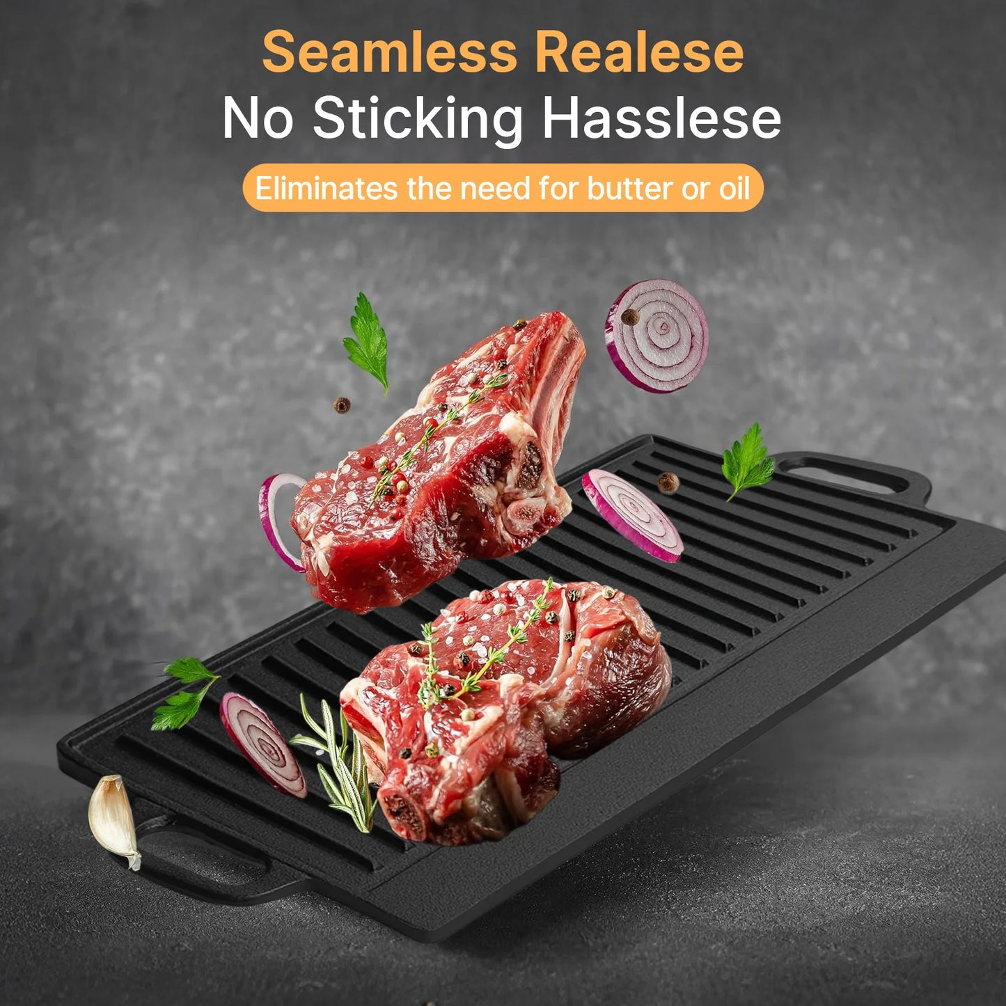SuperHeavyDuty Cast Iron Reversible Griddle Pan With UltraDurable Ergonomic Handles