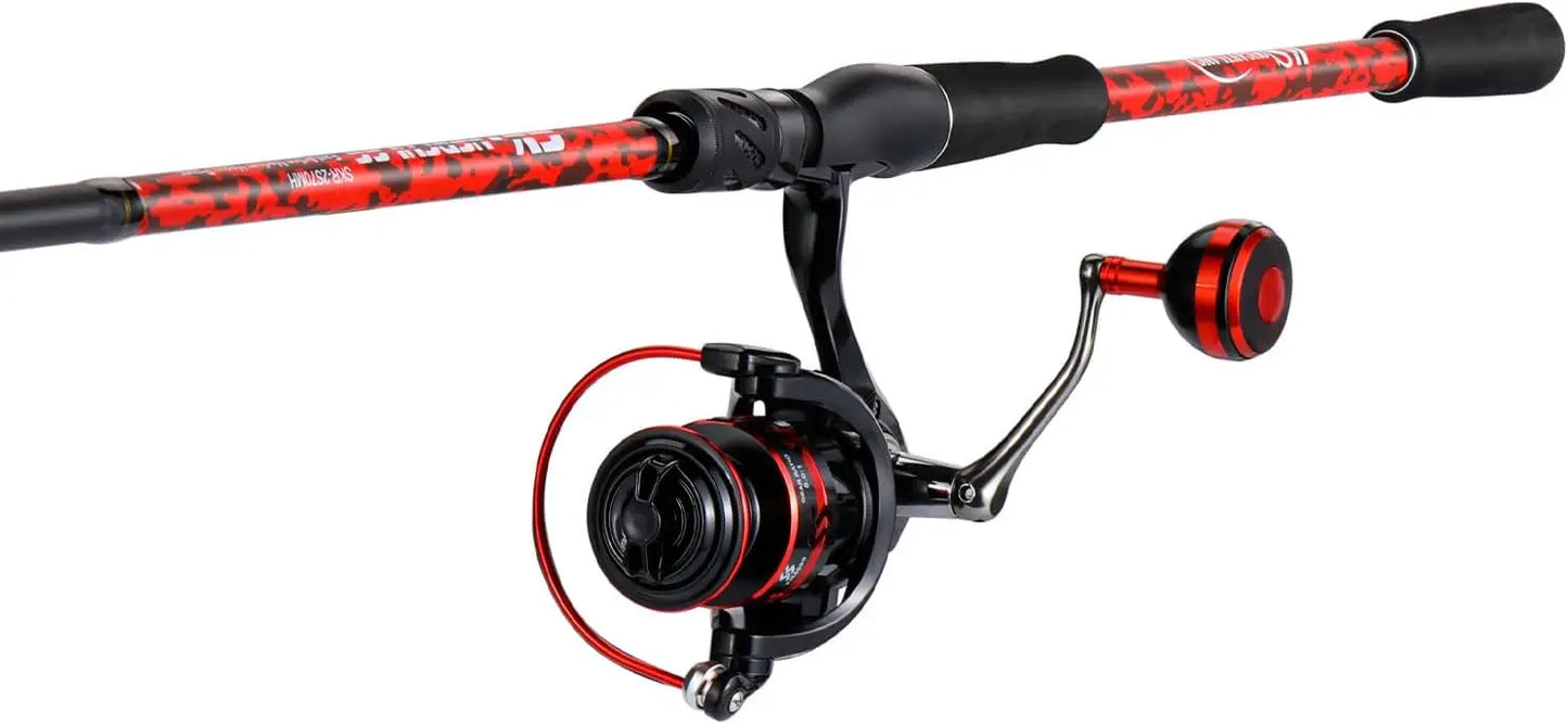 7' Fishing Rod and Reel Combo, 2-Piece Spinning Rod with Size 4000 Reel, Adjustable Handle for Inshore Fishing