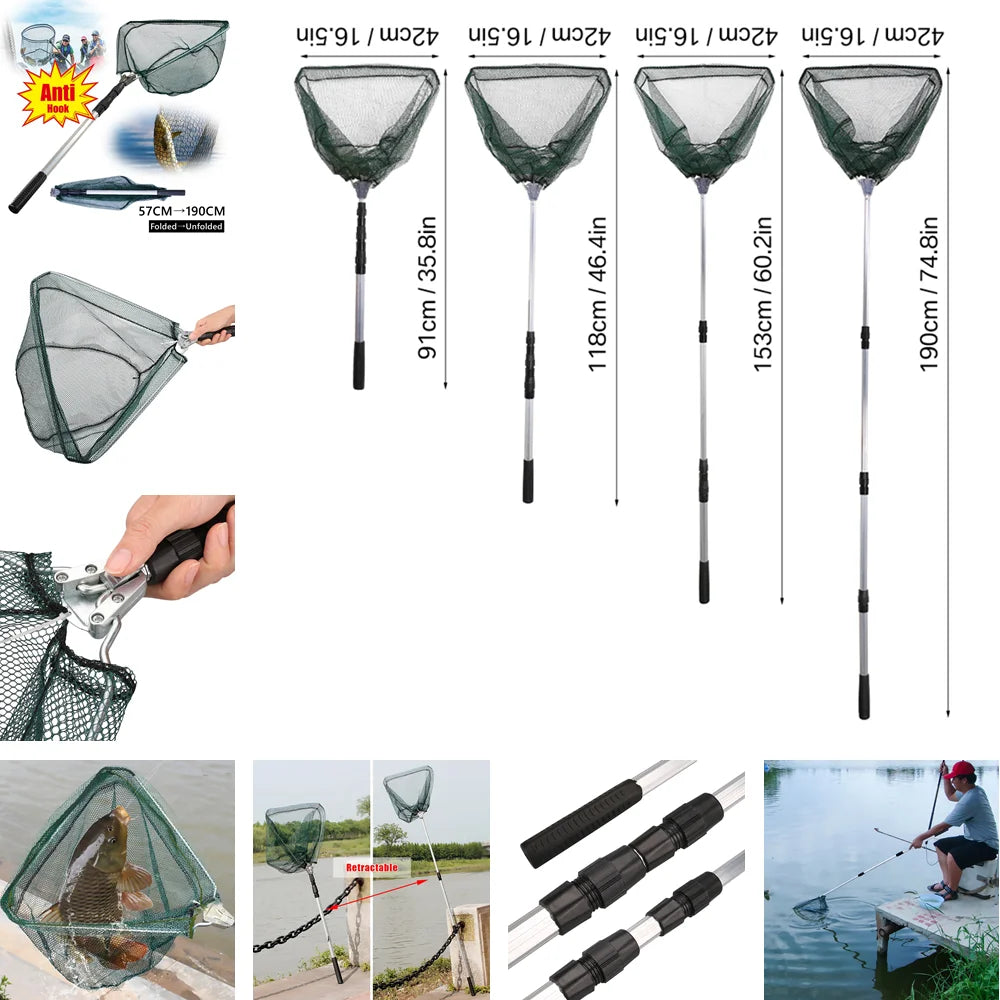 Collapsible Fishing Landing Net With Telescoping Pole Handle