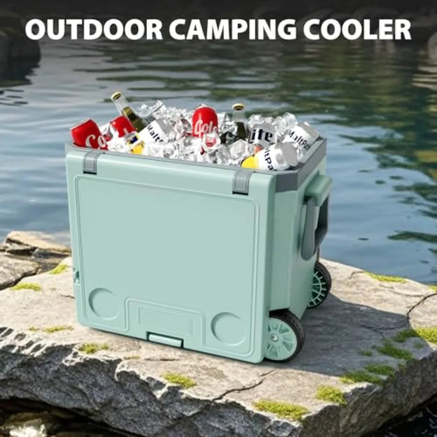 Wheeled Portable Cooler With Leakproof Insulation For Outdoors