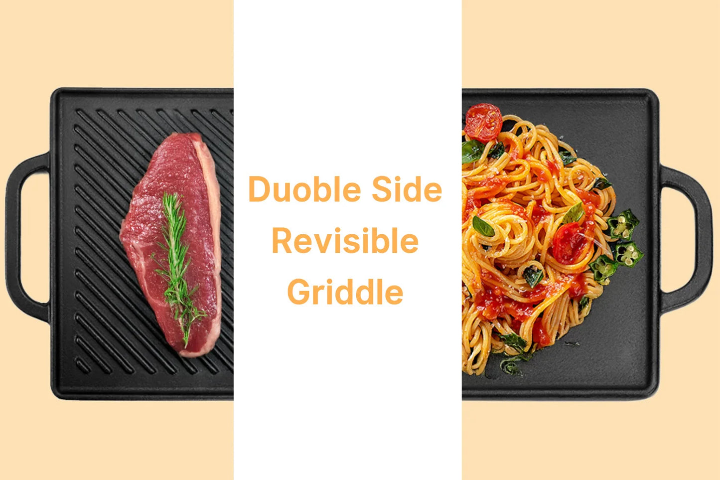 SuperHeavyDuty Cast Iron Reversible Griddle Pan With UltraDurable Ergonomic Handles