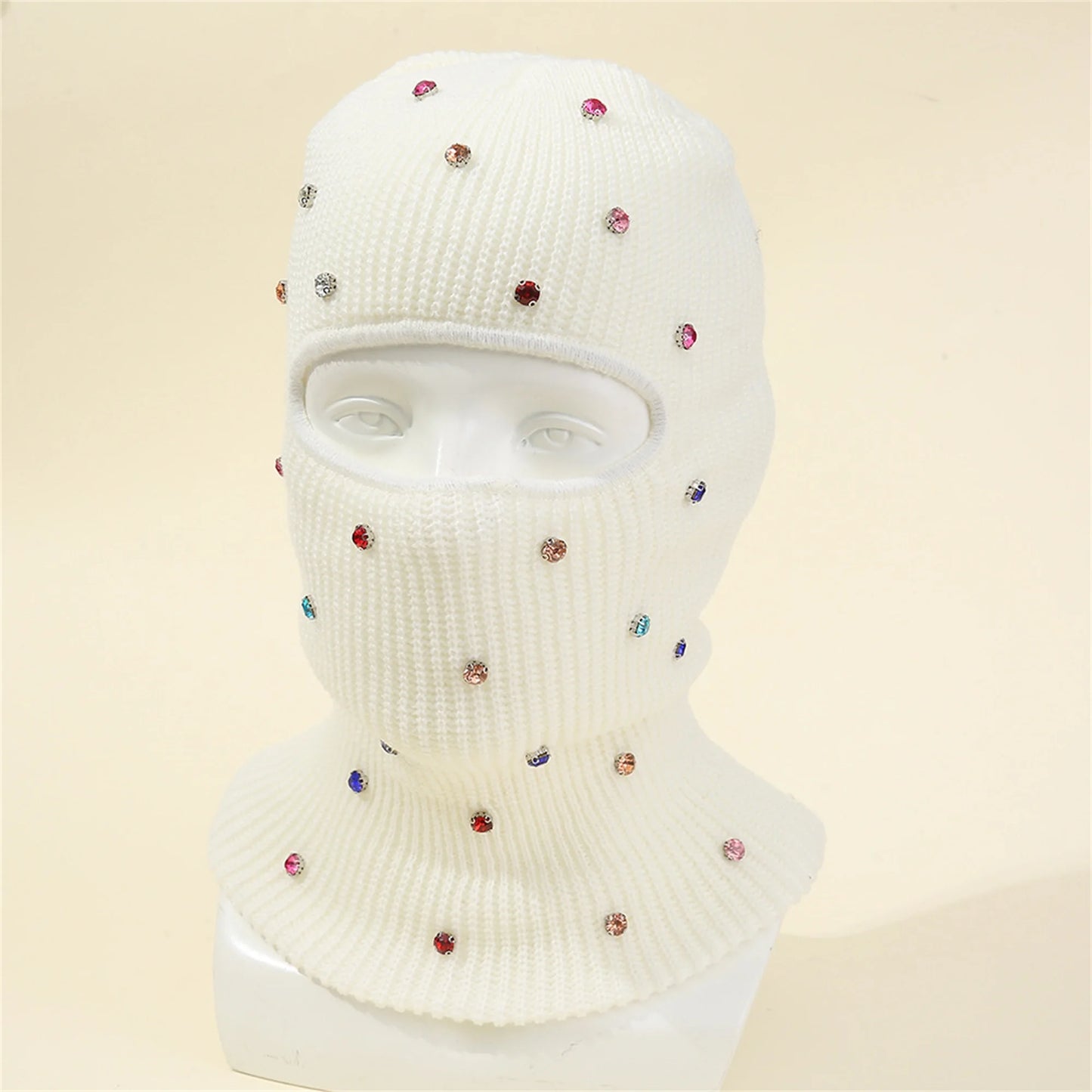 NONECN Winter Crystal Embellished Cozy Fleece Lined Balaclava