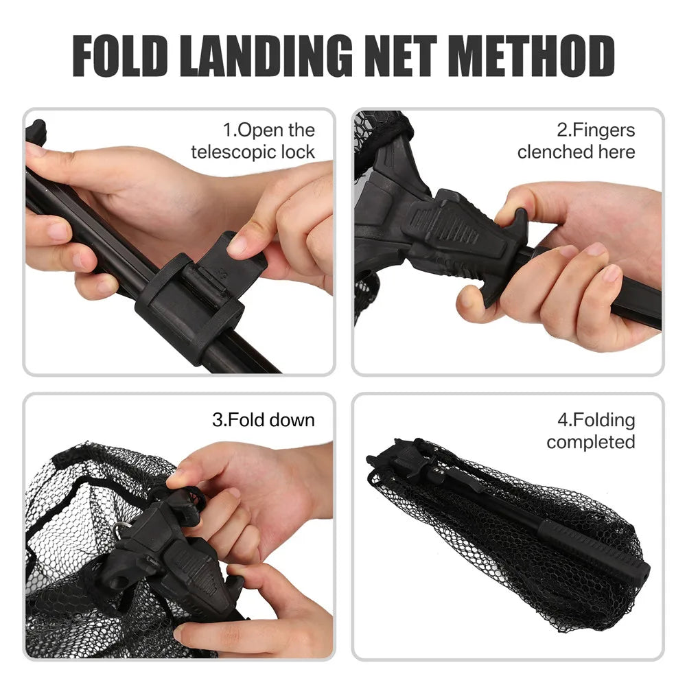 Collapsible Fishing Landing Net With Telescoping Pole Handle