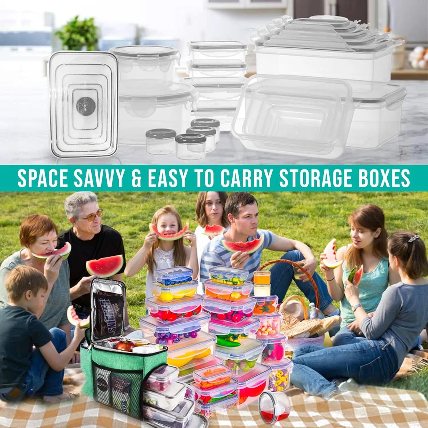 Airtight BPA Free Stackable Transparent Food Storage Containers Lids MicrowaveSafe