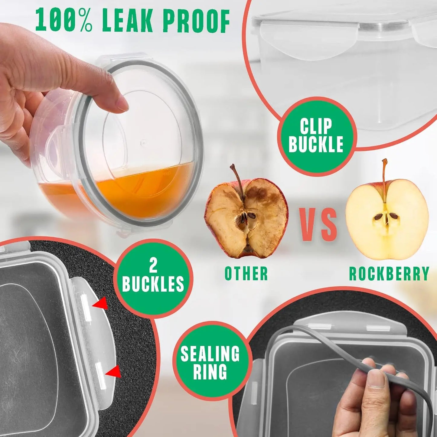Airtight BPA Free Stackable Transparent Food Storage Containers Lids MicrowaveSafe