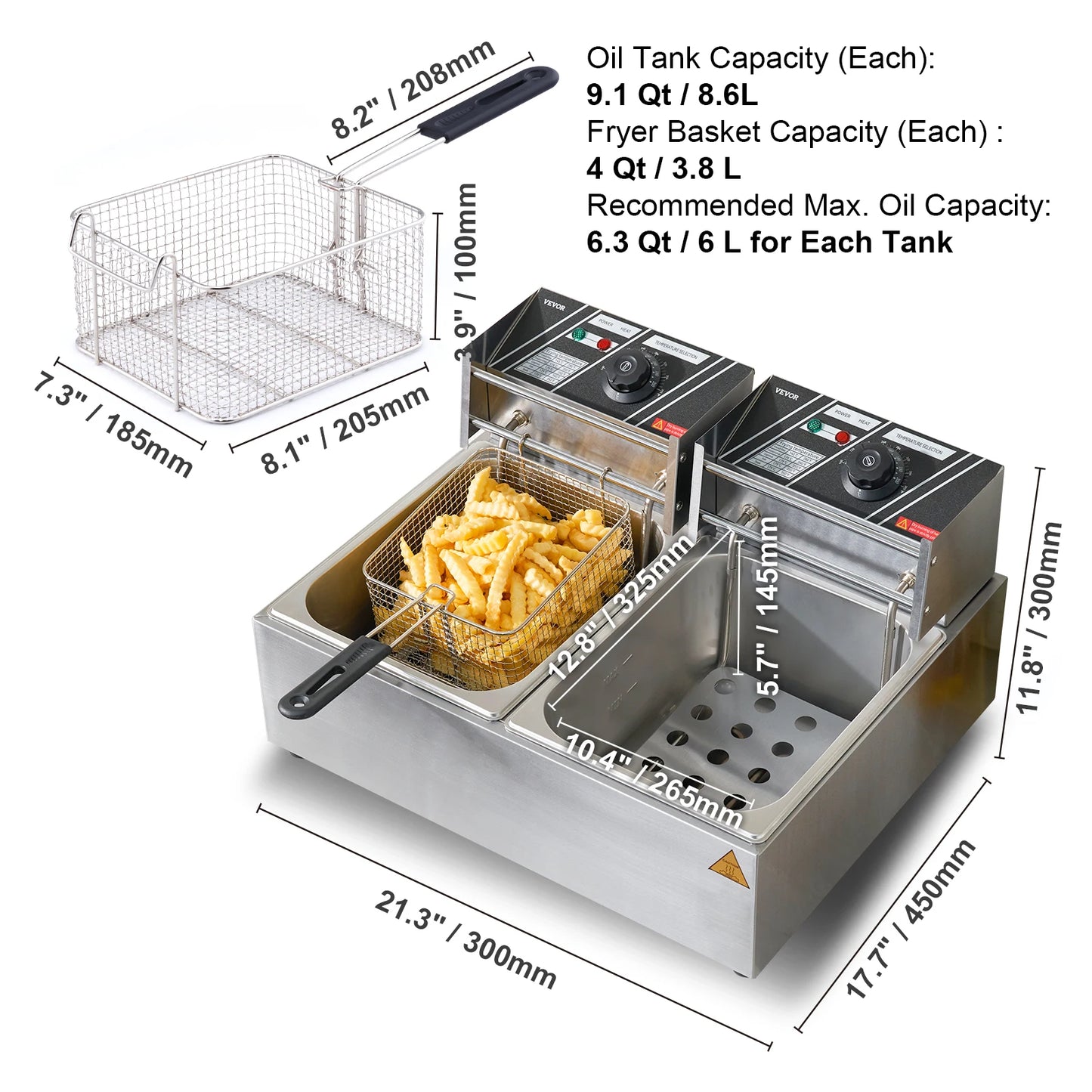 SucceBuy Electric Deep Fryer With Dual Removable Tanks For Commercial Countertop