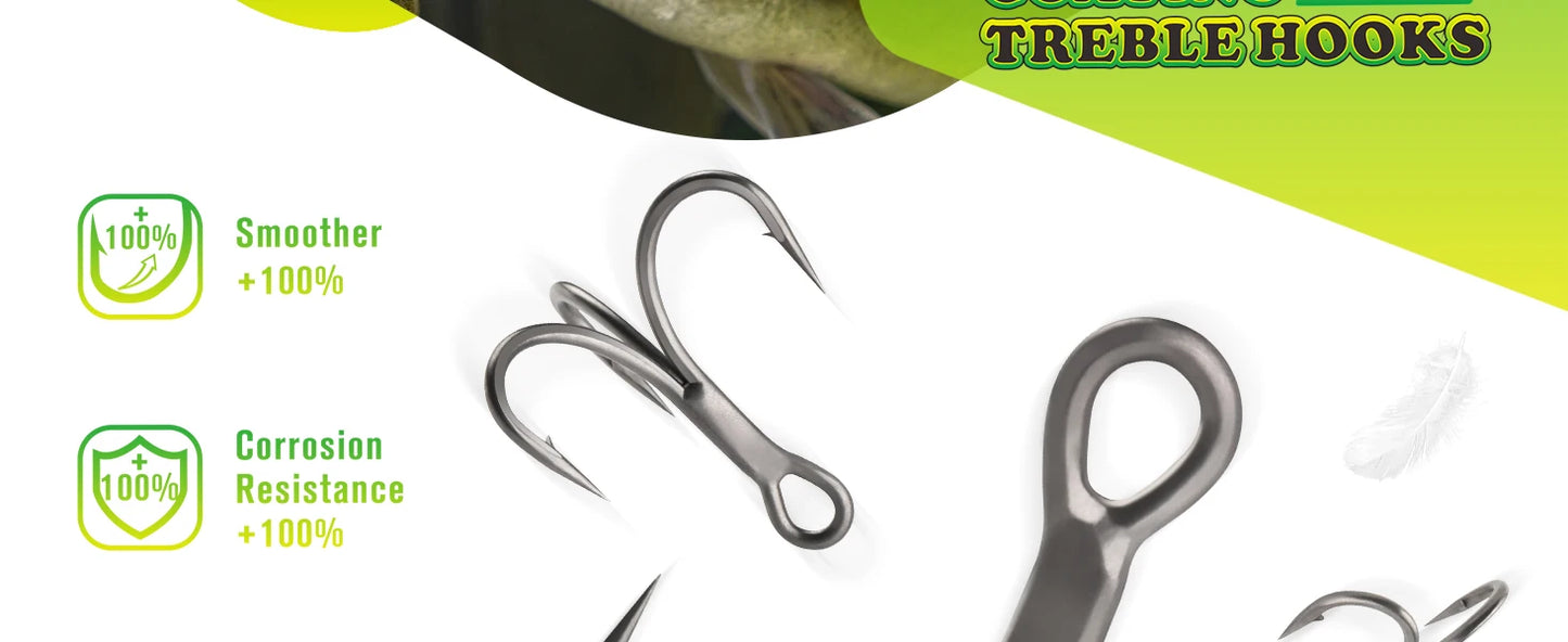 DOVESUN Treble Hooks PTFE Coating 50pcs Saltwater Freshwater