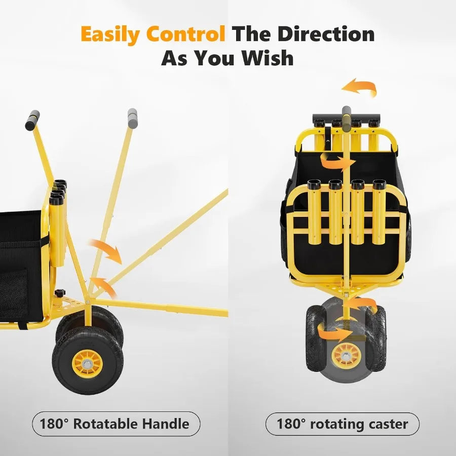 XMSJ Beach Cart With Airless Tires Foldable Wagon For Sand Transport